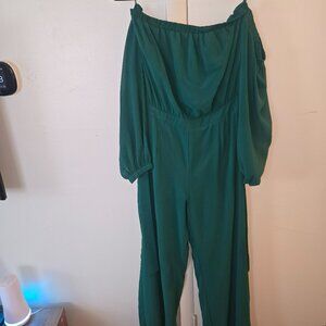 Green Fashion Nova Off the Shoulder Jumpsuit
